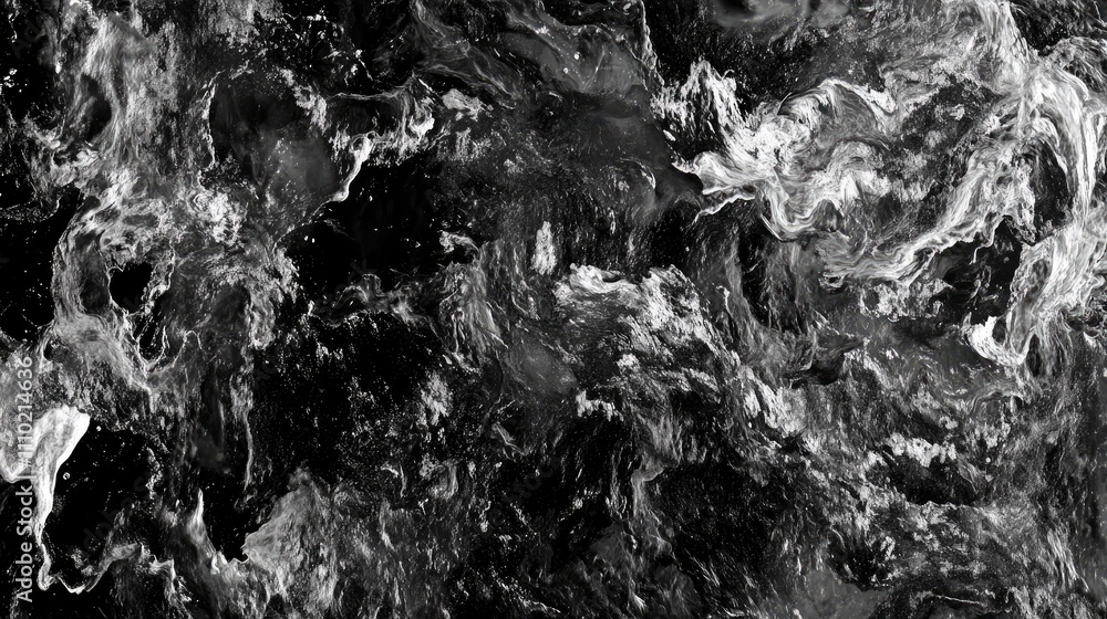 Poster abstract black and white smoke patterns swirling against a dark background creating a dramatic artis