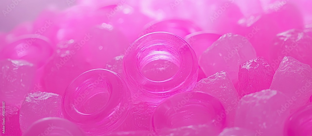Poster pink illuminated letter beads scattered on a surface creating a vibrant abstract background with sof