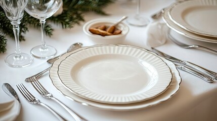 A beautifully arranged plate of fried fish and chips with gourmet dipping sauces, served on a white tablecloth