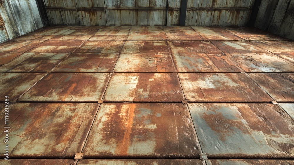 Poster rustic weathered metal floor with a patina of rust and wear, showcasing industrial textures and an a