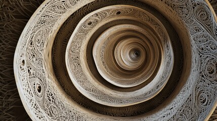 An abstract circular sculpture with intricate layers, each layer featuring distinct cultural patterns, Depicting the depth and complexity of global diversity