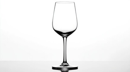 Obraz premium elegant empty wine glass on a reflective surface isolated against a bright white background ready for use in hospitality or culinary contexts