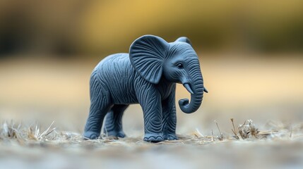 Grey plastic elephant toy standing on a blurred background showcasing shallow depth of field ideal for children's product or educational imagery.