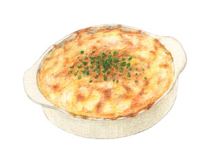 こんがりグラタン　手描き　水彩
