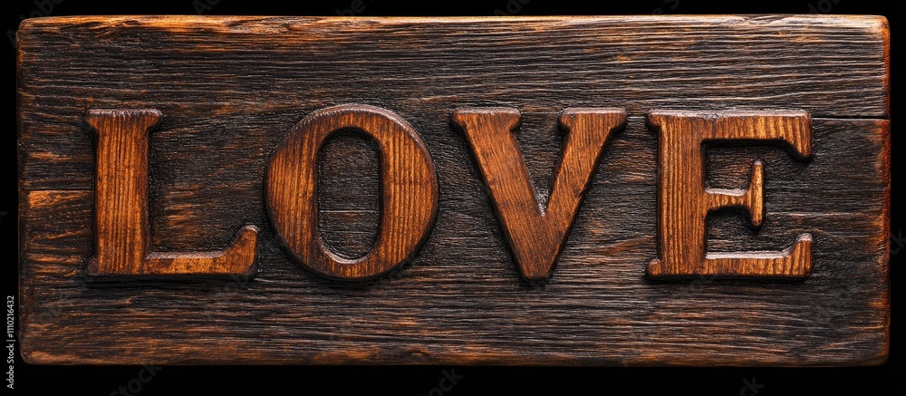 Poster wooden letters creating the word love on a rustic wooden background showcasing warmth and affection 