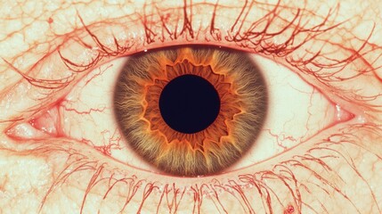 Close up of subconjunctival hemorrhage showcasing detailed eye anatomy during an ophthalmic examination