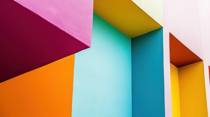 An abstract composition of multi-colored geometric shapes intersecting and blending into a cohesive, dynamic structure on a smooth surface