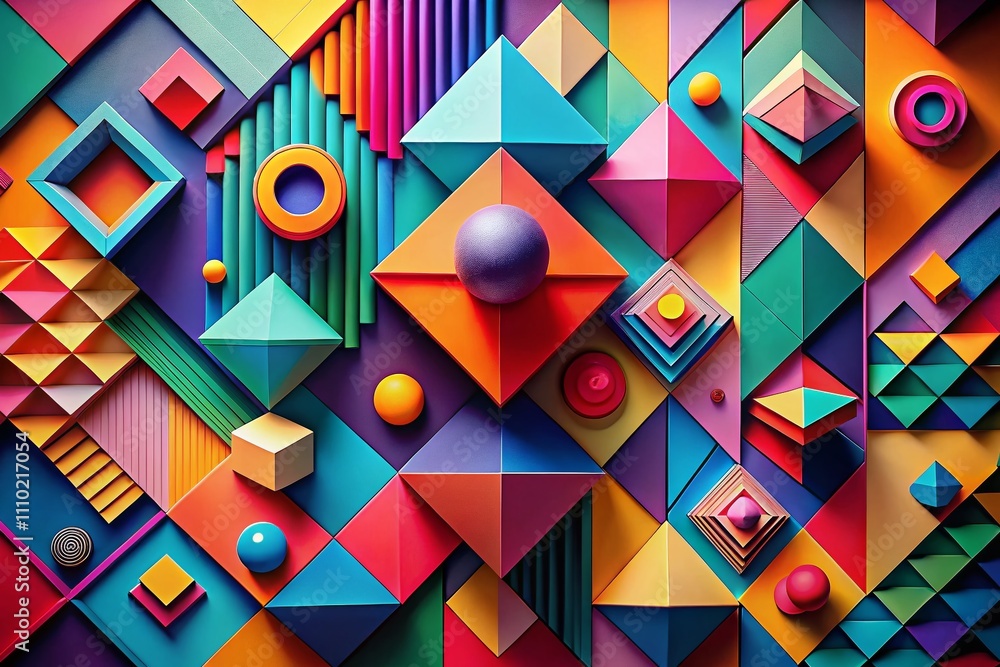 Poster a vibrant dynamic abstract image showcasing colorful geometric shapes in a minimalist style for mode