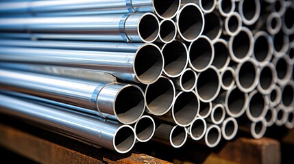 Stack of round steel pipes arranged neatly showcasing industrial construction materials and manufacturing solutions.