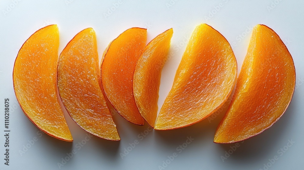 Aufkleber sliced dried mango pieces arranged on a white background showcasing a healthy and nutritious snack o