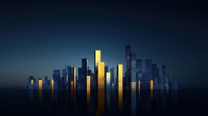 Fototapeta premium A city skyline with a reflection of the buildings in the water