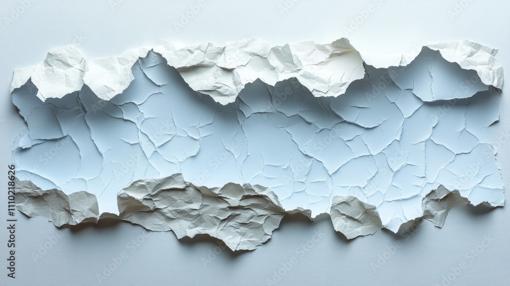 Poster torn textured paper with rough edges on a clean white background showcasing an abstract design and c