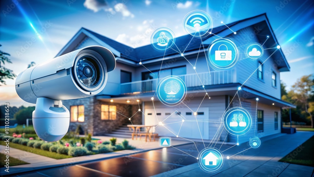Aufkleber blue home security system with network protection features showcasing advanced technology and cybers