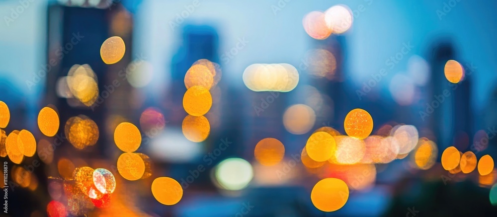 Poster blurred city skyline with colorful abstract lights creating a vibrant atmospheric background for cre