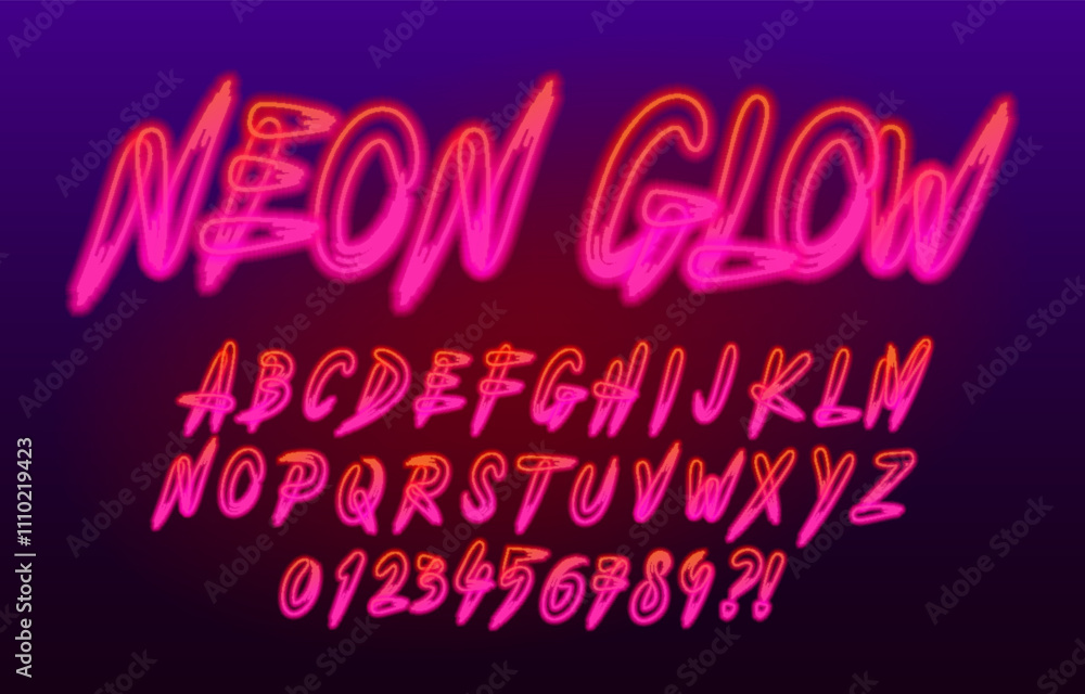Fototapete neon glow alphabet font. bright neon letters and numbers. stock vector typeface for your design.