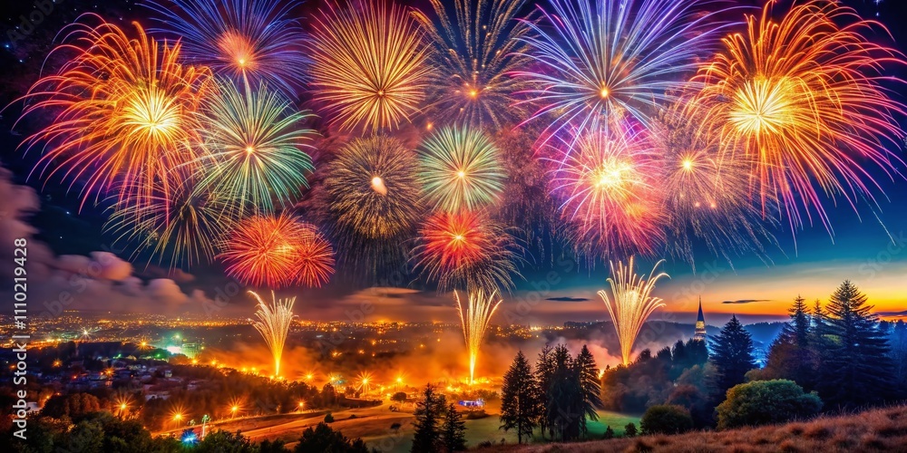 Aufkleber breathtaking firework explosion display with intricate patterns and vibrant colors lighting up the n