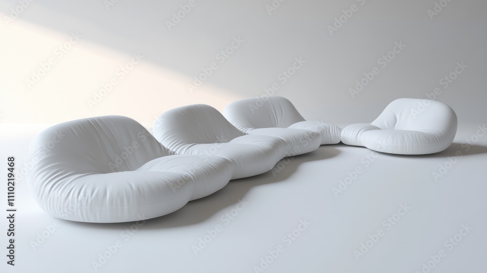Poster modern white sofa set displayed on a minimalist background showcasing multiple angles and design fea