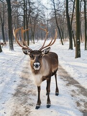 Fototapeta premium Reindeer in Snowy Forest