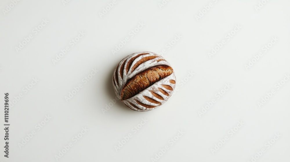 Aufkleber artisan bread loaf on a clean white background showcasing its rustic texture and unique pattern for 