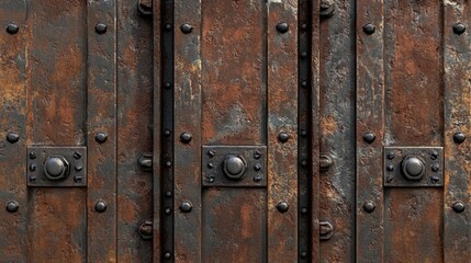 Fototapeta premium Aged steel grunge texture panel with rusted surfaces and industrial studs for vintage and rustic design elements