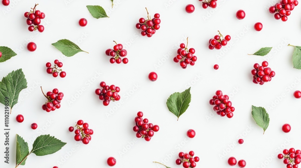 Poster red grapes and berries arranged artistically on a bright white background creating a fresh and vibra
