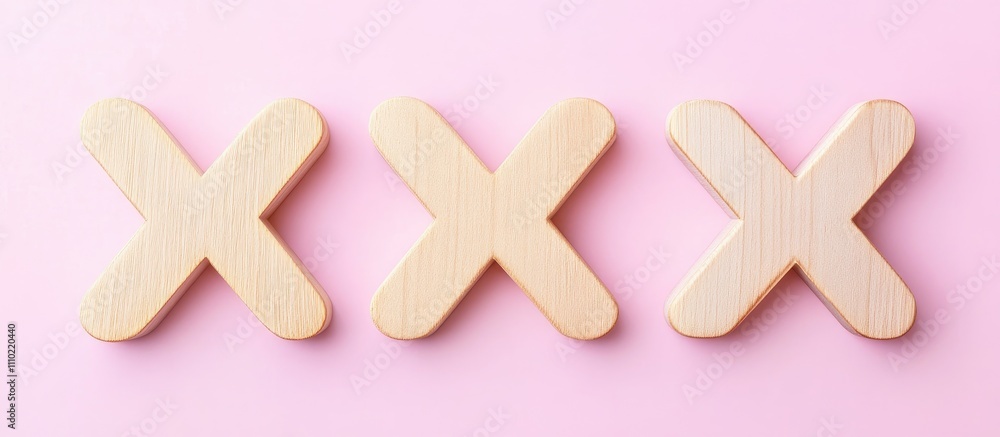 Poster Minimalistic wooden letters arranged creatively on a soft pink background for modern design and branding concepts