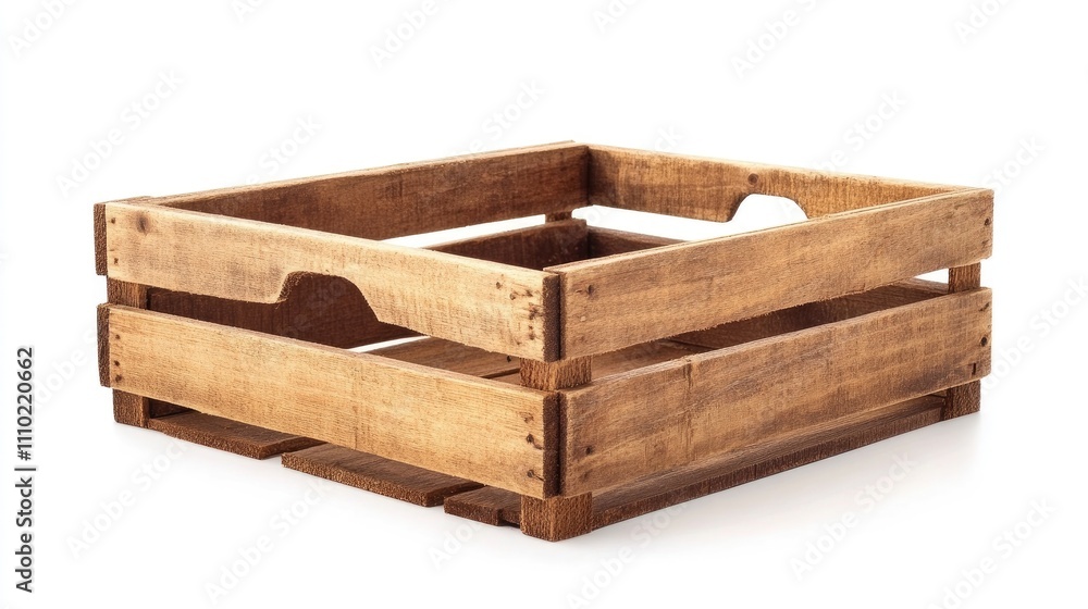 Poster Rustic empty wooden crate on a white background ideal for storage or decorative use in various projects and presentations