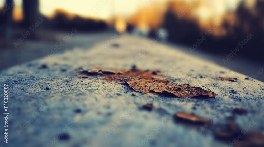 Poster rusty metal surface with peeling paint in soft focus against a blurred background depicting aging an