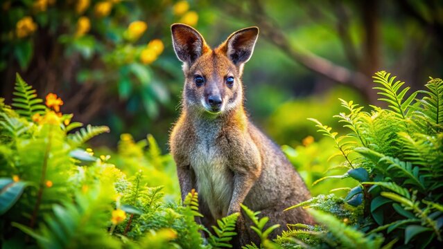 Candid Moments of a Wallaby in Its Natural Habitat, Capturing the Beauty of Wildlife in Australia with Lush Greenery and a Serene Background
