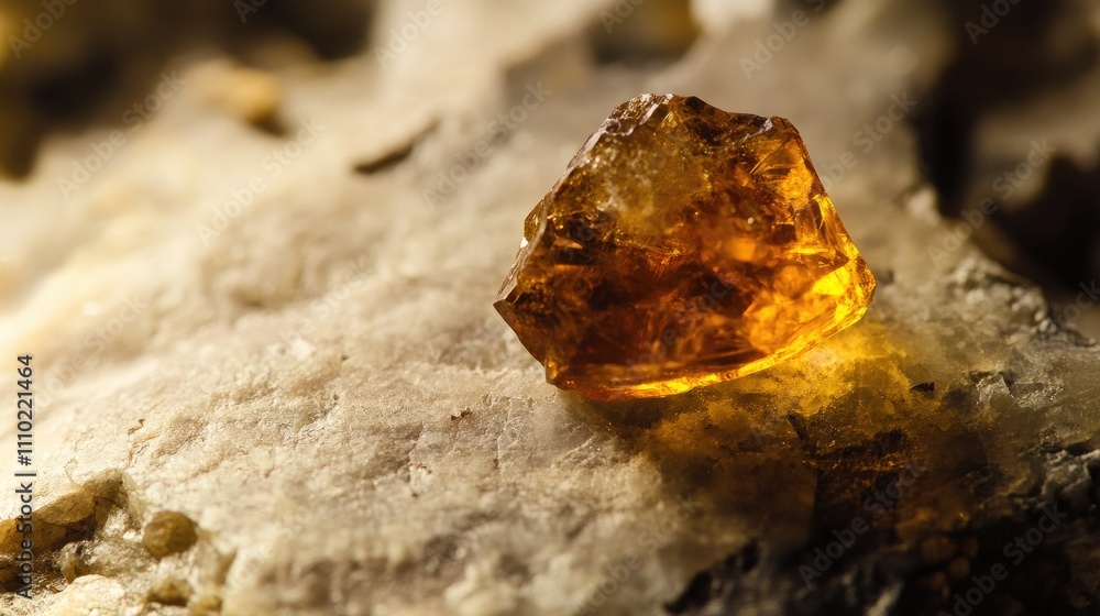 Poster detailed macro closeup of a piece of amber displaying rich golden hues on a pristine white backgroun