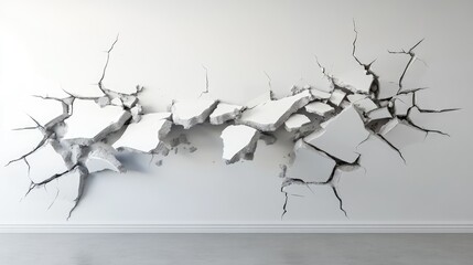 Interior wall with large cracks depicting water damage and structural issues in a residential building environment