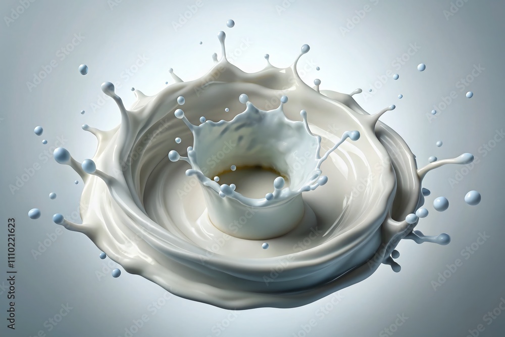 Poster captivating 3d rendering of milk splash vortex isolated on white background, showcasing a dynamic fl