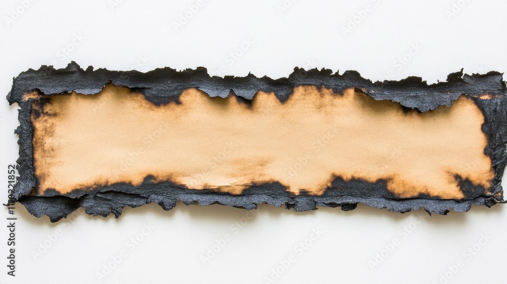 Poster detail of charred paper border with jagged edges showcasing burnt texture suitable for vintage or dr