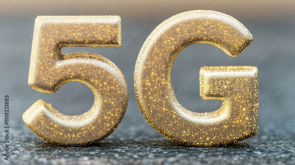 Poster golden 5g letters representing advanced mobile internet technology and the future of global wireless