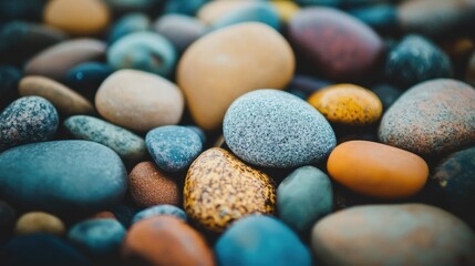 Colorful assorted pebbles and stones background texture for construction landscaping and decorative purposes in outdoor settings