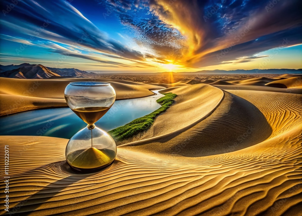 Poster captivating abstract hourglass landscape: a mesmerizing fusion of time and nature in an ethereal set