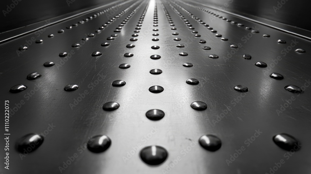 Poster textured steel floor with round rivets in monochrome perspective creating a modern industrial backgr