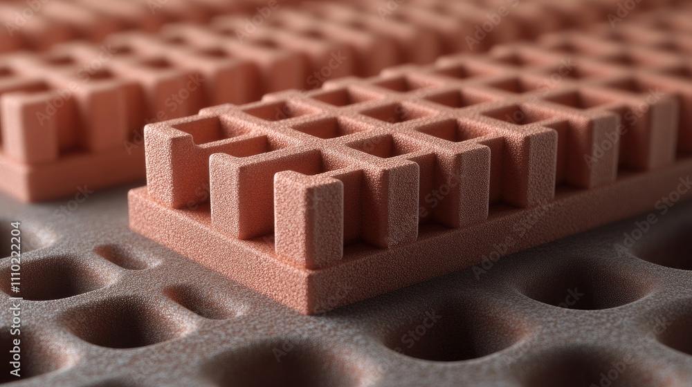 Fototapete Detailed close up of textured microcircuit components showcasing intricate grid patterns on a modern electronics substrate surface.