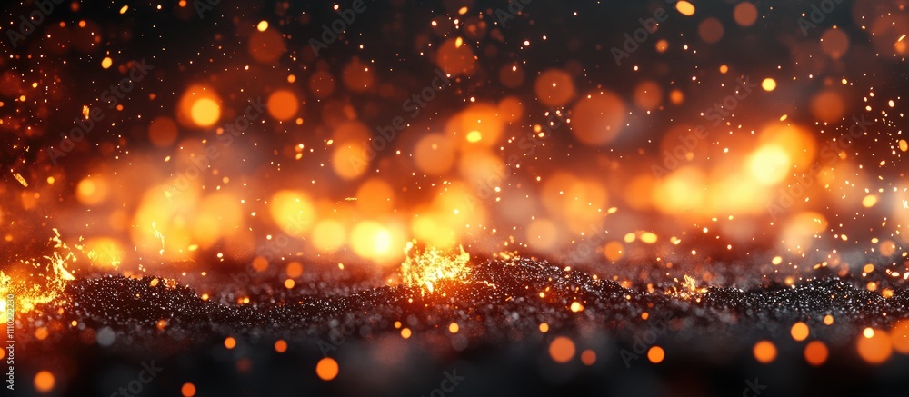 Poster glittering golden bokeh background with warm glowing sparks and shimmering particles for festive and