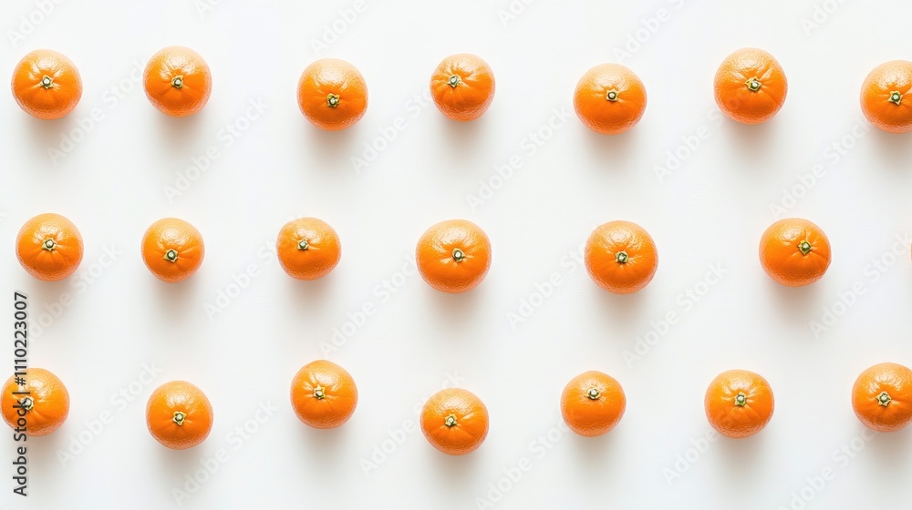 Poster fresh tangerines arranged in a neat pattern on a clean white background for a vibrant and refreshing