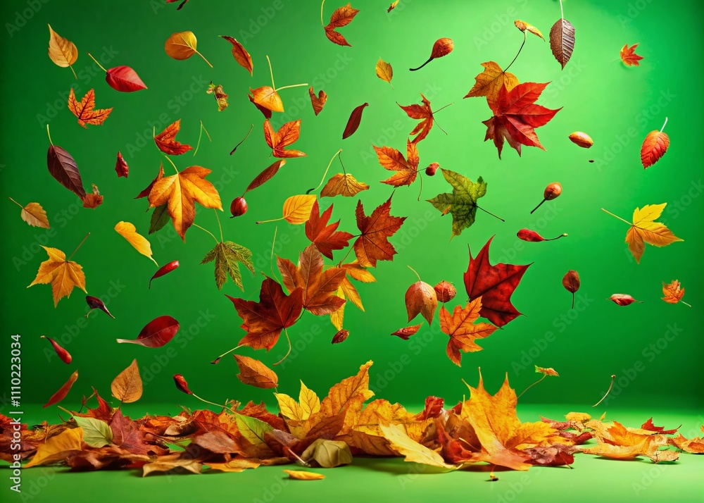 Poster captivating animation of leaves falling on a green screen background in 4k quality for dynamic visua
