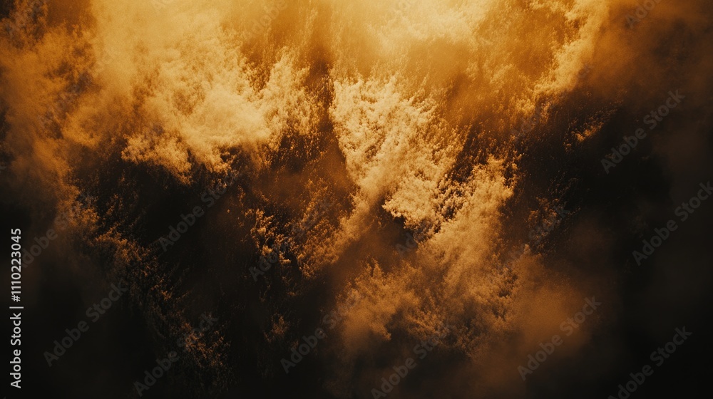 Poster spectacular display of vibrant fireworks lighting up a dark night sky with smoky clouds creating a d
