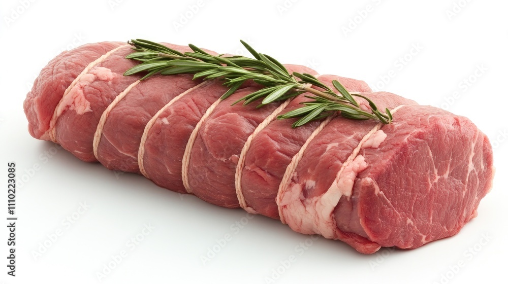 Aufkleber fresh raw lamb loin chop with herb garnish on white background ready for cooking or presentation in 