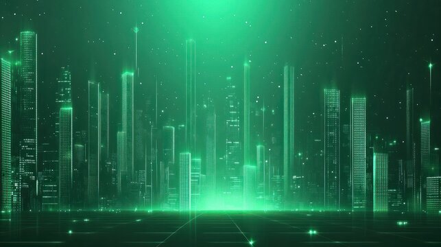 modern financial stock market background in the style of green trading chart and cityscape