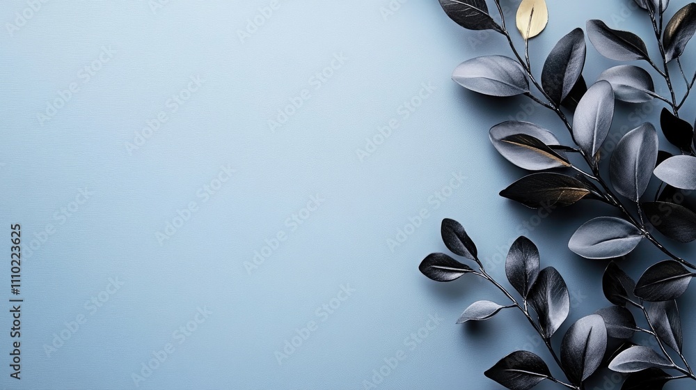Poster elegant foliage arrangement on soft blue background ideal for text placement and nature-themed desig