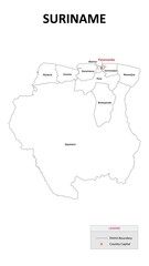 Suriname Map. State and district map of Suriname. Administrative map of Suriname with states and boundaries in white color.