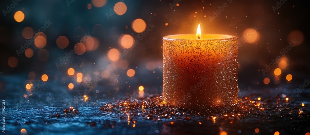 Aufkleber glowing candle with warm light surrounded by bokeh effects creating a serene ambiance in a dark sett