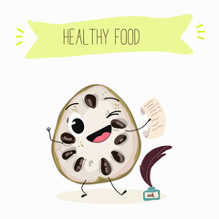 Obraz premium Cherimoya fruit cute funny cheerful characters with different poses and activities. Natural vitamin antioxidant detox food collection. Vector hand drawn illistration.