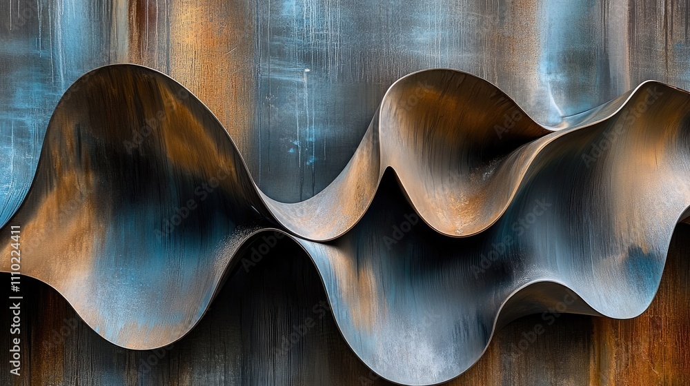 Poster abstract textured steel surface with wavy patterns showcasing color variations and industrial design