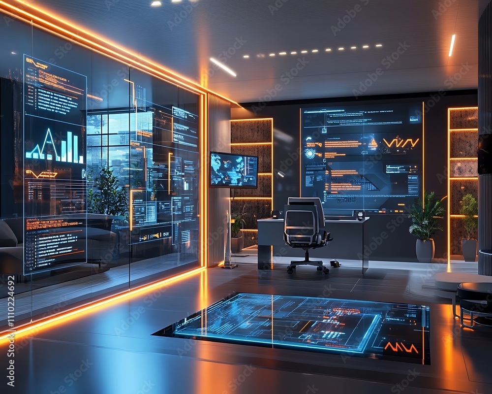 Poster ai powered financial, modern and stylish tech-driven banking setup featuring ai integration in a sle